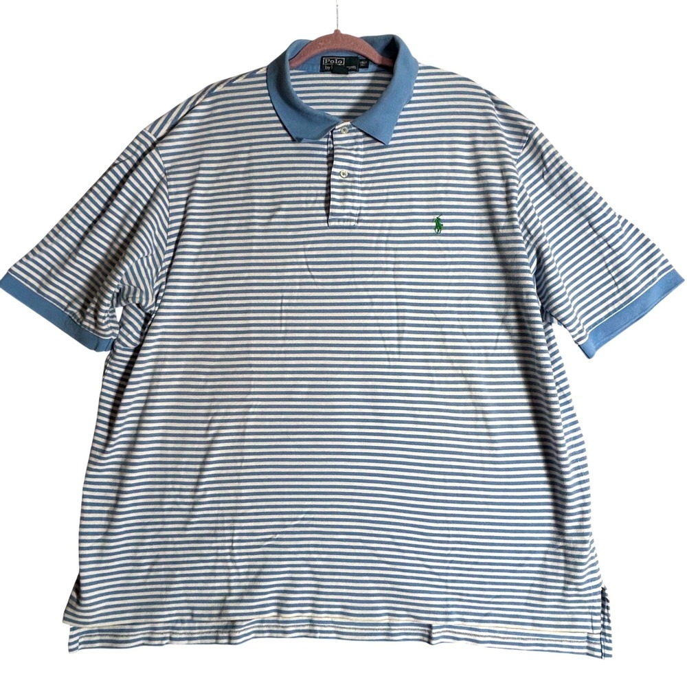 Polo Ralph Lauren Mens 3XLT Tall Striped Polo Shirt Blue White Short Sl. Cotton